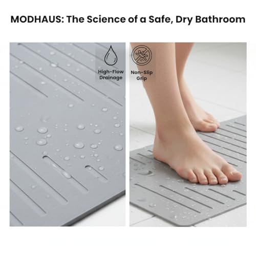 MODHAUS Diatomite Stone Bath Mat, Fast Drying Natural Bathroom Mat, Eco Friendly Non Slip Super Absorbent Bathroom Floor Mat, Easy Clean Stone Bath Mats for Bathroom - Light Gray (23.6" x 15.6”) - color: Light Gray