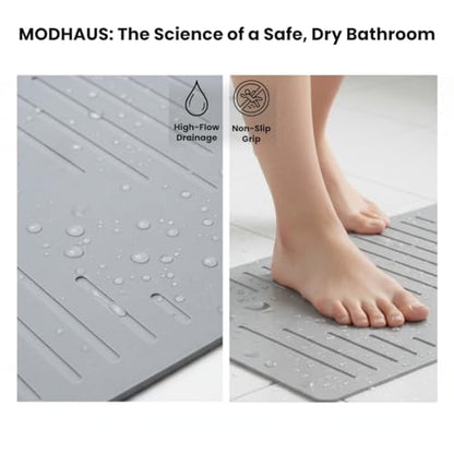 MODHAUS Diatomite Stone Bath Mat, Fast Drying Natural Bathroom Mat, Eco Friendly Non Slip Super Absorbent Bathroom Floor Mat, Easy Clean Stone Bath Mats for Bathroom - Light Gray (23.6" x 15.6”) - color: Light Gray
