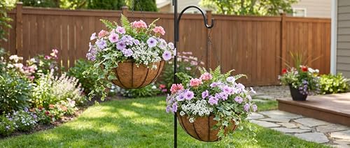 Kingbuy 10 Inch Metal Hanging Planter Basket with Coconut Liner Wire Plant Holder Watering Flower Baskets Round Pot Hanger Garden Decoration for Indoor Outdoor - size: 10 Inch, style: 1 Pack
