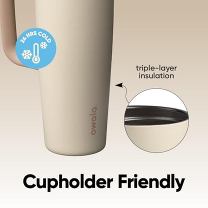 Owala FreeSip Tumbler Stainless Steel Water Bottle 30 oz Lightly Toasted | Triple-Layer Insulation | Leak-Proof Lid with Push-Button | Double Threaded Lid for Left and Right Handed Drinking - color: Lightly Toasted, size: 30 Ounces