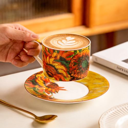 KAMMAK Tea Cups and Saucers Set of 2, Porcelain Coffee Cups, JBE007 | Stackable Espresso Mugs, Ceramic Demitasse for Coffee, Cappuccino, Latte, Americano, Tea - size: 8CZJBE007
