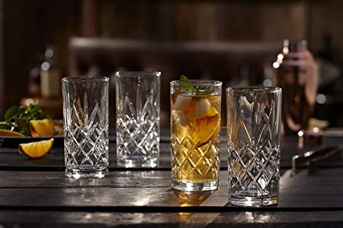 Royalty Art Kinsley Tall Highball Glasses, Set of 8, 12 oz Cups | Textured designer glassware, water, beer, soda, trendy elegant dishware, dishwasher safe - style: Hiball