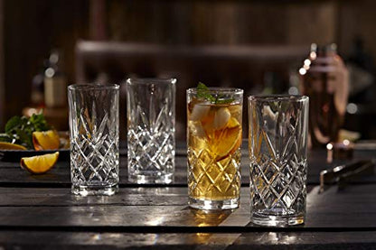 Royalty Art Kinsley Tall Highball Glasses, Set of 8, 12 oz Cups | Textured designer glassware, water, beer, soda, trendy elegant dishware, dishwasher safe - style: Hiball