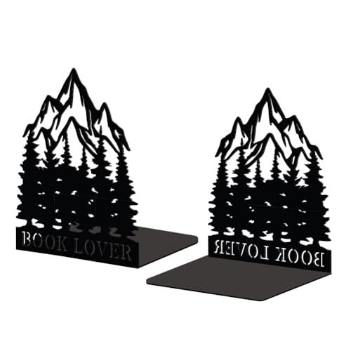 5.3"x4.3"x6.3" Metal Bookends, Heavy Duty Book Ends for Shelves | Mountains and Forests Theme Cast Iron Book Supports, 1 Pair Decor Stoppers for Desk, Library, Office & Home Shelves - style: Horses and Horseshoes