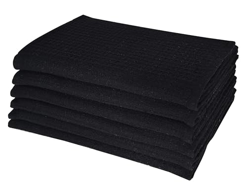 Dish Towels|Kitchen Dish Cloths Two-Sided Waffle Terry|13x28 Inches 100% Cotton Dish Rags Washing Dishes|Super Absorbent Reusable Quick Drying Dish Towels| 6-Pc Set Black - color: Black-2