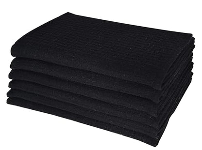 Dish Towels|Kitchen Dish Cloths Two-Sided Waffle Terry|13x28 Inches 100% Cotton Dish Rags Washing Dishes|Super Absorbent Reusable Quick Drying Dish Towels| 6-Pc Set Black - color: Black-2