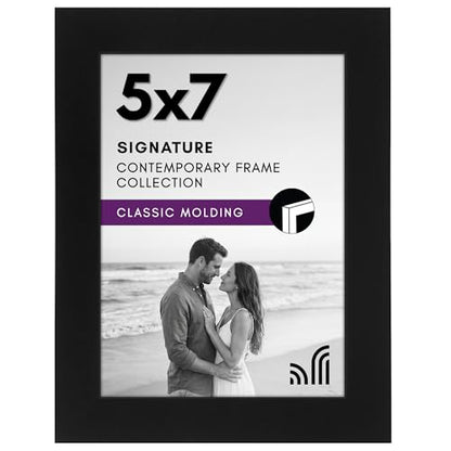Americanflat 5x7 Picture Frame - Engineered Wood - Black | Shatter-resistant glass, wall or tabletop display with included easel, sawtooth hangers included - color: Black, size: 5x7