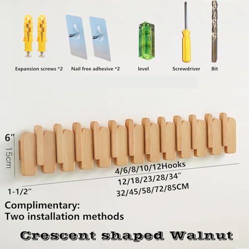 Wall Mounted Piano Key Hanger | Flip Style Hook | Entrance Wall Art Hook, Made of Oak Wood (3 Times Painted, 4 Times Polished) (Arc Beech, 6Hooks) - color: Arc Beech, size: 6Hooks