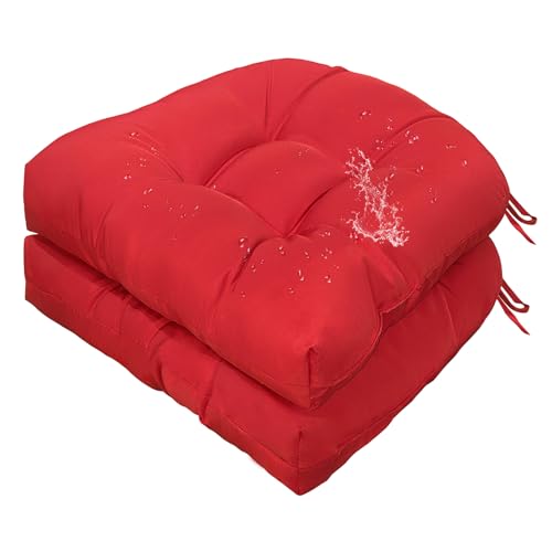 Gnostik Waterproof Outdoor Chair Cushions Set of 2, Red Patio Chair Cushions with Ties,18.6" x 18.6" Tufted Outdoor Seat Cushions, Patio Furniture Replacement Cushions - color: Red
