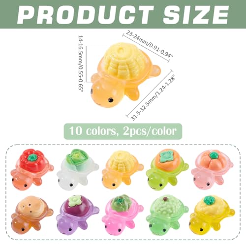 20pcs Mini Resin Luminous Turtle Figurines Fruit and Vegetable Series Turtle Mini Model Miniature Bulk Micro Landscape Accessories Pretending Prop Decorations for Garden Home
