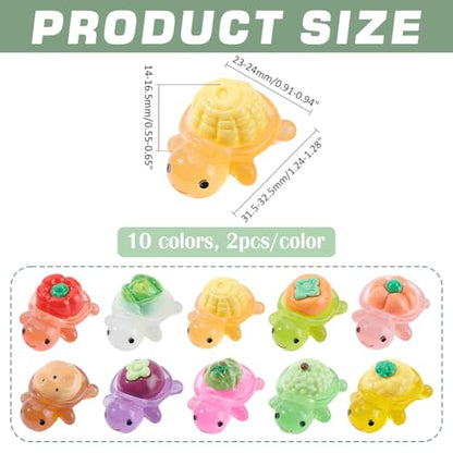 20pcs Mini Resin Luminous Turtle Figurines Fruit and Vegetable Series Turtle Mini Model Miniature Bulk Micro Landscape Accessories Pretending Prop Decorations for Garden Home