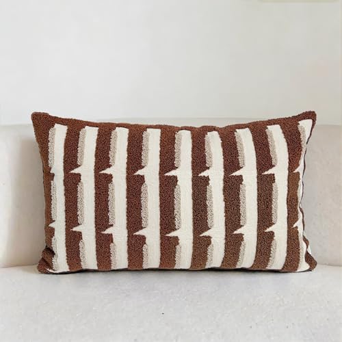 20"x20" Brown Cream Stripe Tufted Pillow Covers Luxury Geometric Accent Pillows Soft Woven Decorative Pillow Cases for Couch, Sofa, Bedroom Décor (Caramel, 20"×12") - color: Caramel, size: 20" x 12" (Pack of 1)
