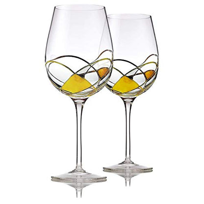 Bezrat Red Wine Glasses Set of 2, Hand Painted Wine Glass, Drinkware Essentials, 11" H, 28oz Wine Lover Large Glass, Glassware Gifts Ideas for Women Inspired by 'Duomo di Milano' Mothers Day (Red) - color: Gold, size: 28 ounces