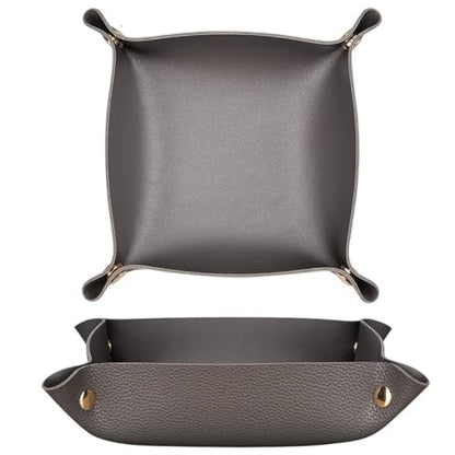 2 pcs Key Tray Jewelry Tray Leather Valet Tray for entryway Table Leather Desk Organizer Catch All Trays Candy Holder Sundries Tray Desk Catchall Travel Dish Plate (Black) - color: Black