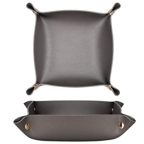 2 pcs Key Tray Jewelry Tray Leather Valet Tray for entryway Table Leather Desk Organizer Catch All Trays Candy Holder Sundries Tray Desk Catchall Travel Dish Plate (Black) - color: Black