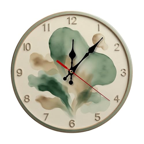 Wall Clock， Abstract Green Beige Watercolor Non Ticking Wall Clocks Battery Operated， Green Wooden Wall Clocks for Kitchen， Living Room， Bedroom， Office， Bathroom Decorative 25 * 25cm - color: Style-11