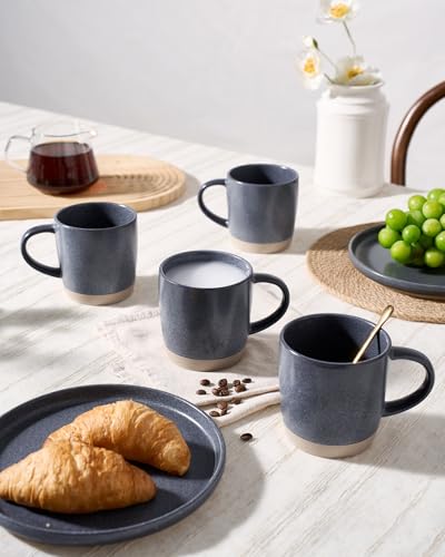 famiware Coffee Mugs Set of 4, Milkyway 13 oz Ceramic Cup Set with Handle | Stoneware Mug Set for Tea, Coffee, Latte, Cappuccino, Cocoa, Microwave and Dishwasher Safe, Matte White + Matte Dark Charcoal - color: Milkyway-Matte White + Matte Dark Charcoal,