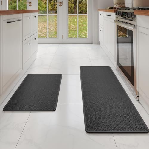 Kitchen Mat Kitchen Rugs Sets of 2 PCS Non Slip Black 17"x30"+17"x59" | Super Absorbent Woven Rubber Backing Kitchen Floor Mat Sink Standing Mat Runner Rugs for Kitchen Front of Sink, Easy to Clean - color: A- Black, size: 17"x59"+17"x30"