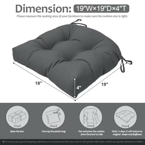 Outdoor Chair Cushions Set of 2, 19"x19" Tufted Outdoor Seat Cushions, Waterproof Patio Furniture Cushions, Grey - color: Grey