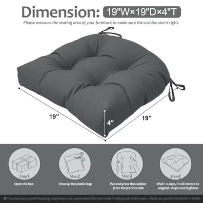 Outdoor Chair Cushions Set of 2, 19"x19" Tufted Outdoor Seat Cushions, Waterproof Patio Furniture Cushions, Grey - color: Grey