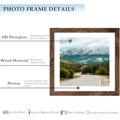 Wood 10x10 Picture Frame with 8x8 Mat, Display 8x8 with Mat or 10x10 Without Mat, Wood 10 by 10 Photo Frame, 10 x 10 Frame for Wall Hanging Display, Deep Brown, 3 Pack - size: 10x10 inch