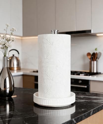 Paper Towel Holder, Ceramic Heavy Plate Base Wobble-Free, Roll Stand-Silver | Effortless Cleaning and Easy to Assemble, Super Large for Triple Rolls, High End Looking as a Good Gift for Kitchen Island - color: Silver