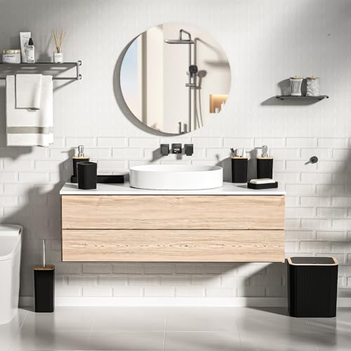 XLHOMO Bathroom Accessories Set - Elegant Black Bathroom Set, 10PC Bathroom Accessory Set, Toilet Brush, Trash Can, Qtip Holder Dispenser & Soap Dispenser - size: Bath Set, style: Black