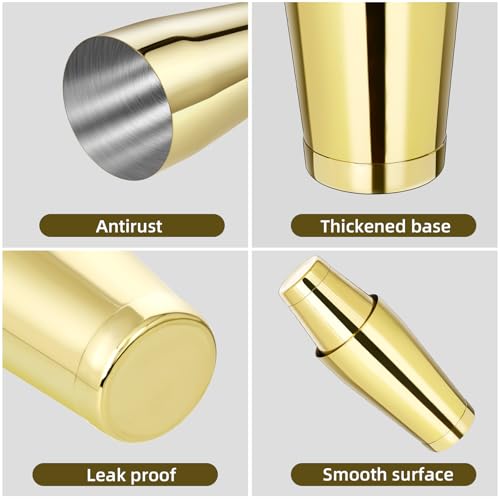 Mwellewm 8 Pcs Cocktail Shaker Boston Shaker Set Professional Bartender Kit Bar Shaker Stainless Steel Drink Bartending Martini Tin with 18oz & 28oz Mixed Alcohol Tool for Beginner(Gold) - color: Gold
