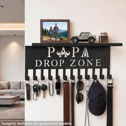 Key Holder for Father - Wall Mounted Organizer with PAPA Design for Father's Day & Birthday, Metal Storage Shelf with 12 Hooks for Entryway, Hallway, Office