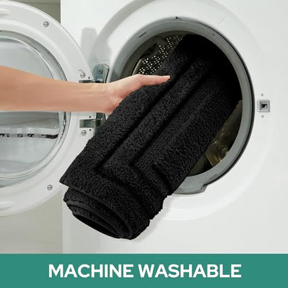 HOMEIDEAS Bathroom Rugs Sets 2 Piece, Super Soft and Absorbent Non Slip Microfiber U-Shaped Toilet Bath Mat Set (20"x32"+U20 x24, Black) - color: Loop- Black, size: 1'8" x 2'8" (20"x32"+U Shape 20"x24")