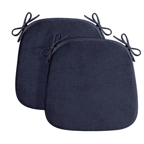D-Shaped Chair Cushions for Dining Chairs, 2.5” Thick Chair Pads with Washable Comfortable Textured Cover, Non Slip Kitchen Chair Cushions with Ties, 16.5" x 16.5", 2 Pack, Navy - color: Navy, size: 2 Pack