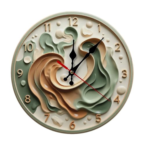 Wall Clock， Abstract Modern Non Ticking Wall Clocks Battery Operated， Beige and Green Wooden Wall Clocks for Kitchen， Living Room， Bedroom， Office， Bathroom Decorative 25 * 25cm - color: Style-8
