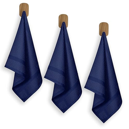 3 Pack Blue Waffle Weave Kitchen Towels, 16x26 Inches, 100% Cotton Dishcloth Set, Super Absorbent, Quick Dry, Soft Hand Towels for Drying Dishes, Cleaning, Durable, Indigo Blue - color: Indigo Blue, style: 3 Pack