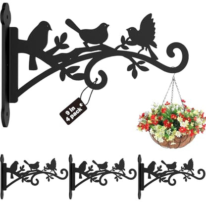 4Pcs-9in Plant Hanger Hook,Outdoor-Indoor Heavy Duty Metal Plant Bracket | Metal Plant Bracket Hook for Outdoor or Indoor Hanging Flower Baskets Lantern Laser Cutting Technology. One-Piece Molding - size: 9 Inch, style: Bird Shaped-4pack