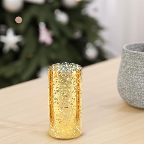 WGVI Hurricane Candle Holder Sleeve, W: 3", Ht: 6", Gold Speckled Glass Cylinder Open Both Ends, Chimney Tube Shade, 2 Pieces - color: Gold Speckle, size: 3x6"H