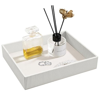 SITHON Valet Tray Desk Organizer PU Leather Catchall | Bedside Vanity Tray Nightstand Caddy Coin Box Key Jewelry Storage Organizer, Graduation, Stripe Pearl White - color: Stripe Pearl White