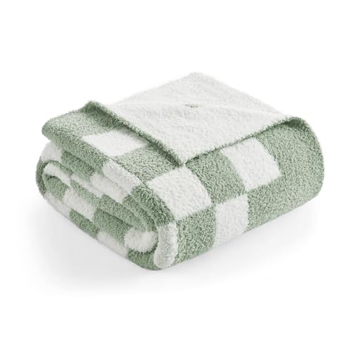 Snuggle Sac Checkered Throw Blanket for Couch, Super Soft, Cozy Warm Knit Blankets, Reversible Plaid Fluffy Throws for Sofa, Bed, Checkered Sage Green, 50x60 Inches - color: Checkered Sage Green, size: Throw(50"x 60")