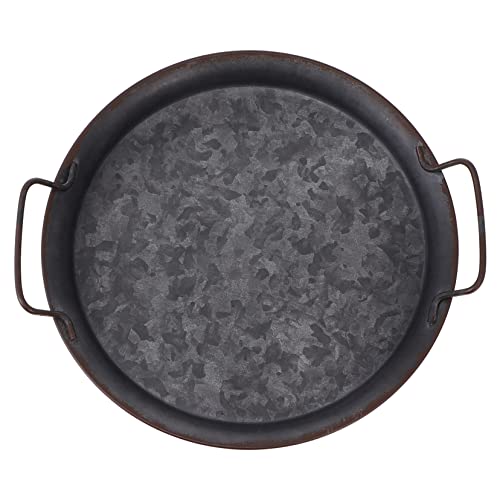 Garneck Round Galvanized Metal Serving Tray with Handles - Rustic Decorative Tray for Food - Snacks Jewelry Storage and Home Decor Vintage Farmhouse Style Centerpiece