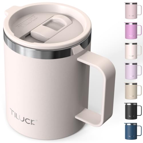 TILUCK 12 oz Insulated Coffee Mug with Lid and Handle | BPA-Free Lid, Double-Wall Vacuum Insulation, Stainless Steel Coffee Cup, Dishwasher Safe Mug for Hot & Cold Drinks,SakuraPink - color: Matte SakuraPink, size: 12 Ounces