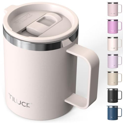 TILUCK 12 oz Insulated Coffee Mug with Lid and Handle | BPA-Free Lid, Double-Wall Vacuum Insulation, Stainless Steel Coffee Cup, Dishwasher Safe Mug for Hot & Cold Drinks,SakuraPink - color: Matte SakuraPink, size: 12 Ounces