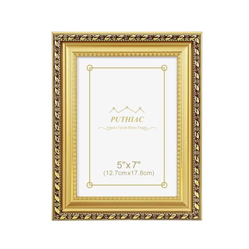5x7 Gold Picture Frame, Ornate Vintage Photo Frame | Antique gold, fits 5x7 photos, shatterproof acrylic, MDF backboard, wall/tabletop, vertical/horizontal, gallery wall - color: Antique Gold, size: 5x7