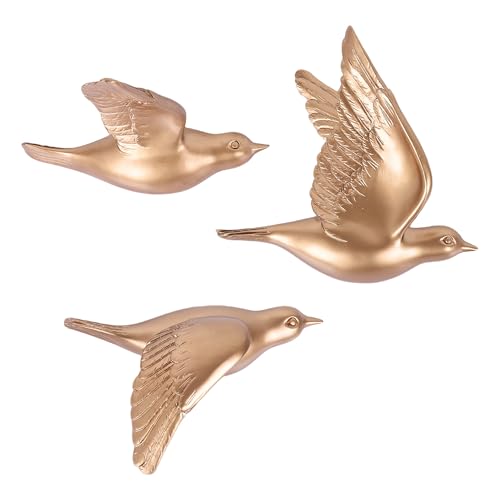 suruim 3D Birds Wall Decor Set of 3 Resin Wall Sculpture(Gold) | 3D Wall Sculpture, Flying Bird Art for Indoor Home Living Room Bedroom Entryway Hallway Above Doorway Accent Decoration - color: Gold