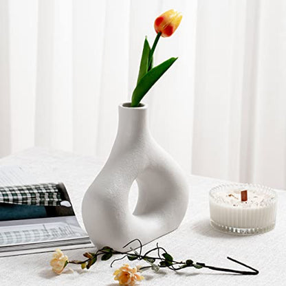2Pcs Ceramic White Vase Set Irregular Flower Vases Decorative Minimalism Style Flower Vases for Pampas Grass Modern Home Decorative Vase for Wedding Party Dinner Table Office Bedroom ZHAZHAMO