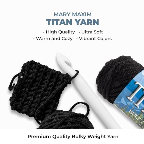 Mary Maxim Titan Bulky Yarn, Weight 5 Acrylic, Chunky Yarn for Crocheting and Knitting, Ideal for Thick, Soft Blankets, Throws, and Graph Style Sweaters, 80 Yards - Black - 1 Skein - color: Black