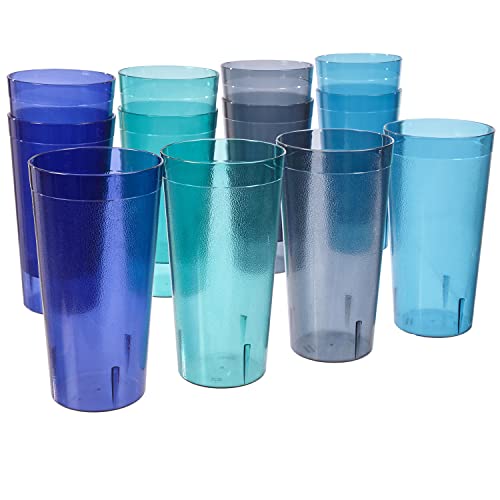 US Acrylic Café Plastic Reusable Tumblers (Set of 12) 32-ounce Iced-Tea Cups, Coastal | Value Set of Restaurant Style Drinking Glasses, Stackable, BPA-free, Made in the USA | Top-rack Dishwasher Safe - color: Coastal, size: 32 ounces