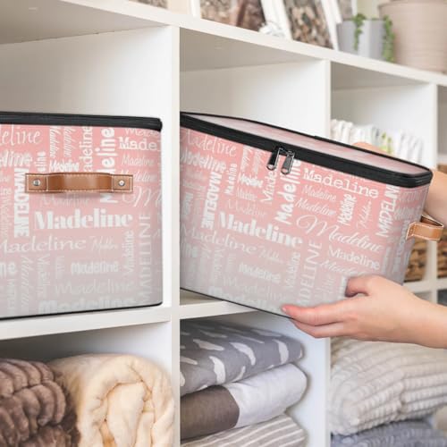 Custom Name Storage Basket, Personalized Keepsake Box, Pink White | Foldable Fabric Gradient Large Memory Bin with Handle Lid Lightweight Waterproof Dustproof, 14"L x 10.2"W x 10.4"H - color: Option 18