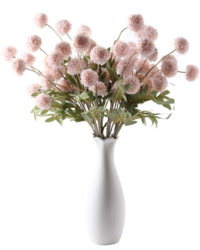 JAKY-Global Pompon Faux Flowers Artificial Fake Mums with Long Stems for Boho Table Centerpieces,Spring Wedding Arrangements & Home Decor –21inch Silk Chrysanthemum Set of 10 PCS - color: Spring Pink