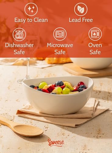 Sweese 42oz Porcelain Serving Bowls - Set of 4, 8-Inch White Bowls for Salad, Soup, Pasta & More - Microwave, Dishwasher & Oven Safe - size: 8.1 Inch