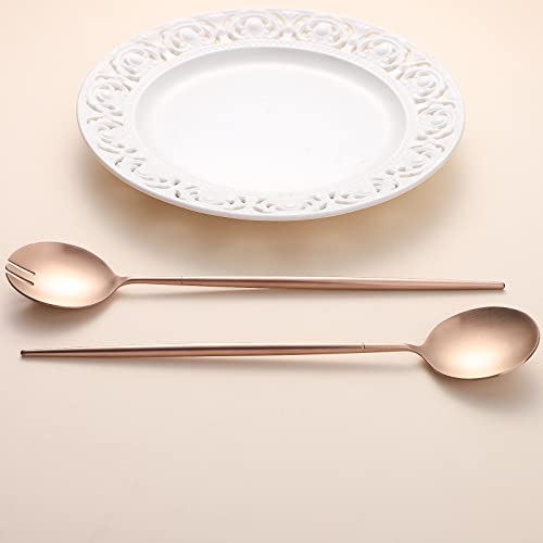 Salad Servers,Spoon and Fork Set 11.41 inch,18/10 Stainless Steel Salad Serving Titanium Plating (Rose gold) - color: Rose Gold