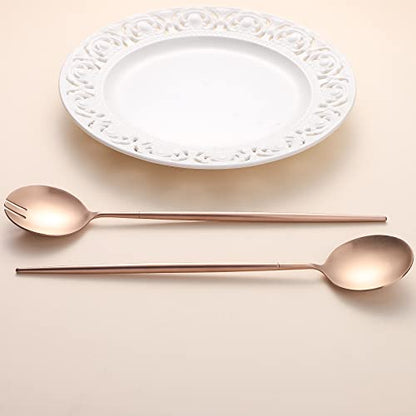 Salad Servers,Spoon and Fork Set 11.41 inch,18/10 Stainless Steel Salad Serving Titanium Plating (Rose gold) - color: Rose Gold
